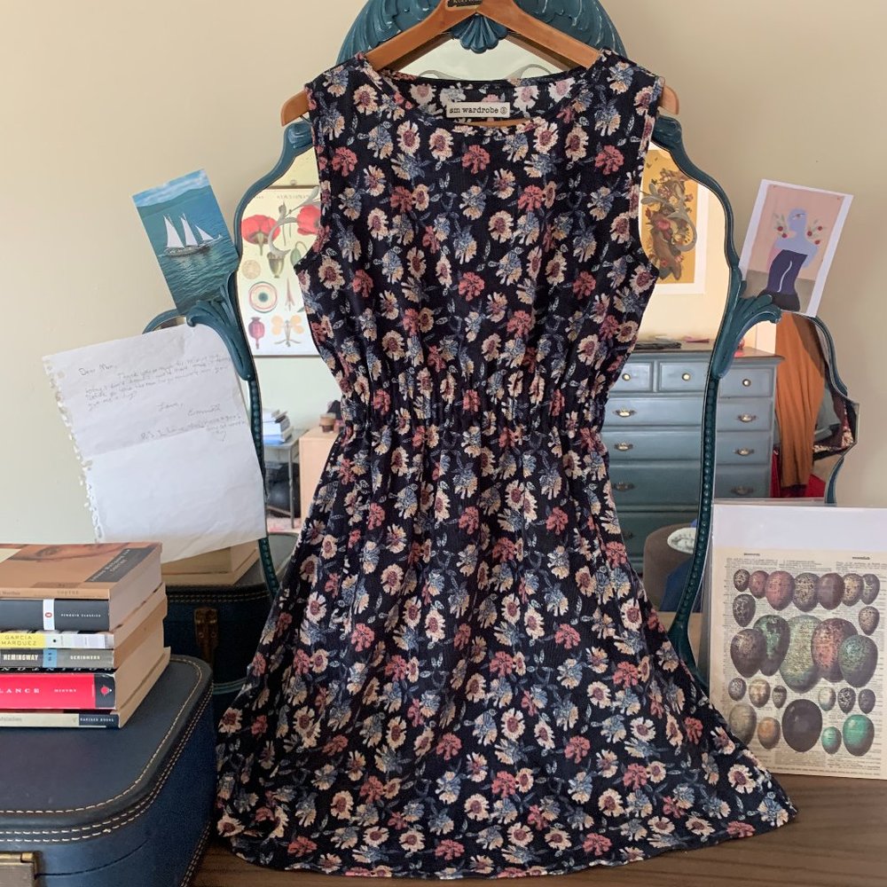 Too Cute!  Fine Wale Sleeveless Floral Print Dress
